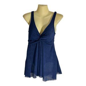 A&H Sportswear One Piece Swimsuit Swim Dress Navy Size 8 Crochet Adj Padded